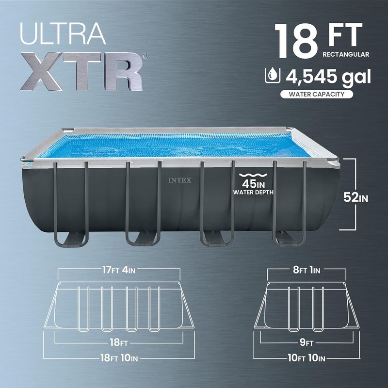 Durable 18ft x 9ft Ultra XTR Rectangular Pool Set with Rust-Resistant Frame gallery