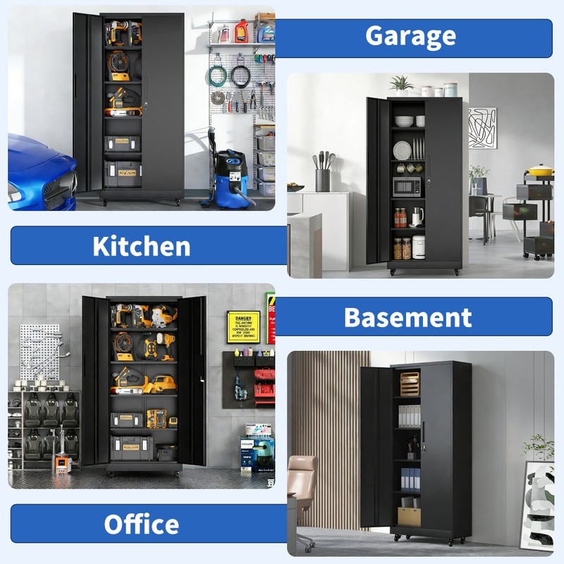 71" Lockable Rolling Metal Storage Cabinet 4 Shelves Garage WorkshopTool Cabinet gallery