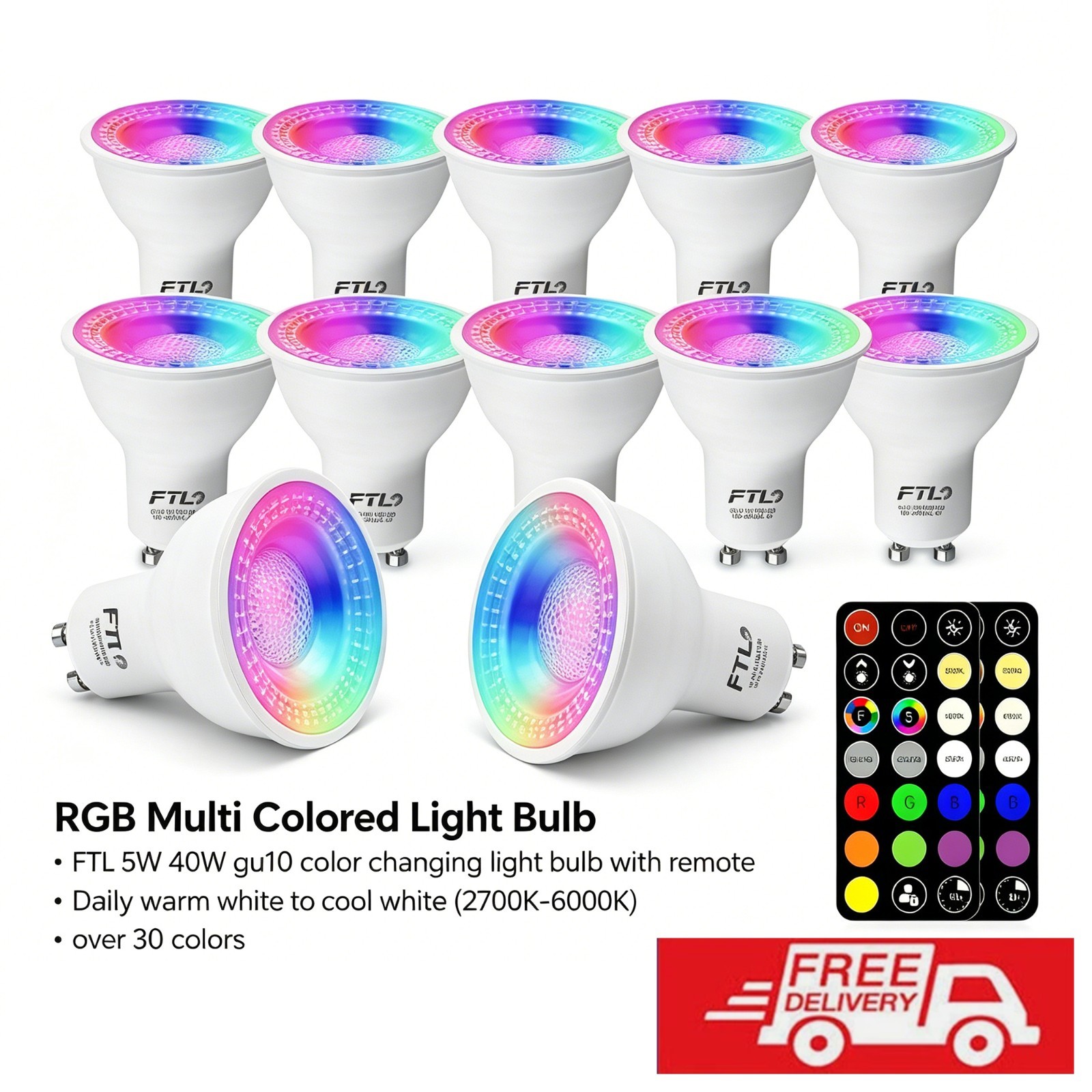 12PCS GU10 LED Light Bulbs Colour Changing 30 Colors 5W 2700K-6000K RGB gallery