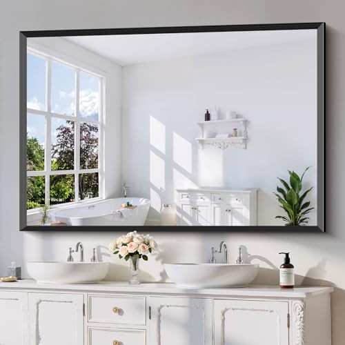 Black Bathroom Mirror 60 x 40 Inch 60"L x 40"W Black Rectangle Beveled Frame gallery