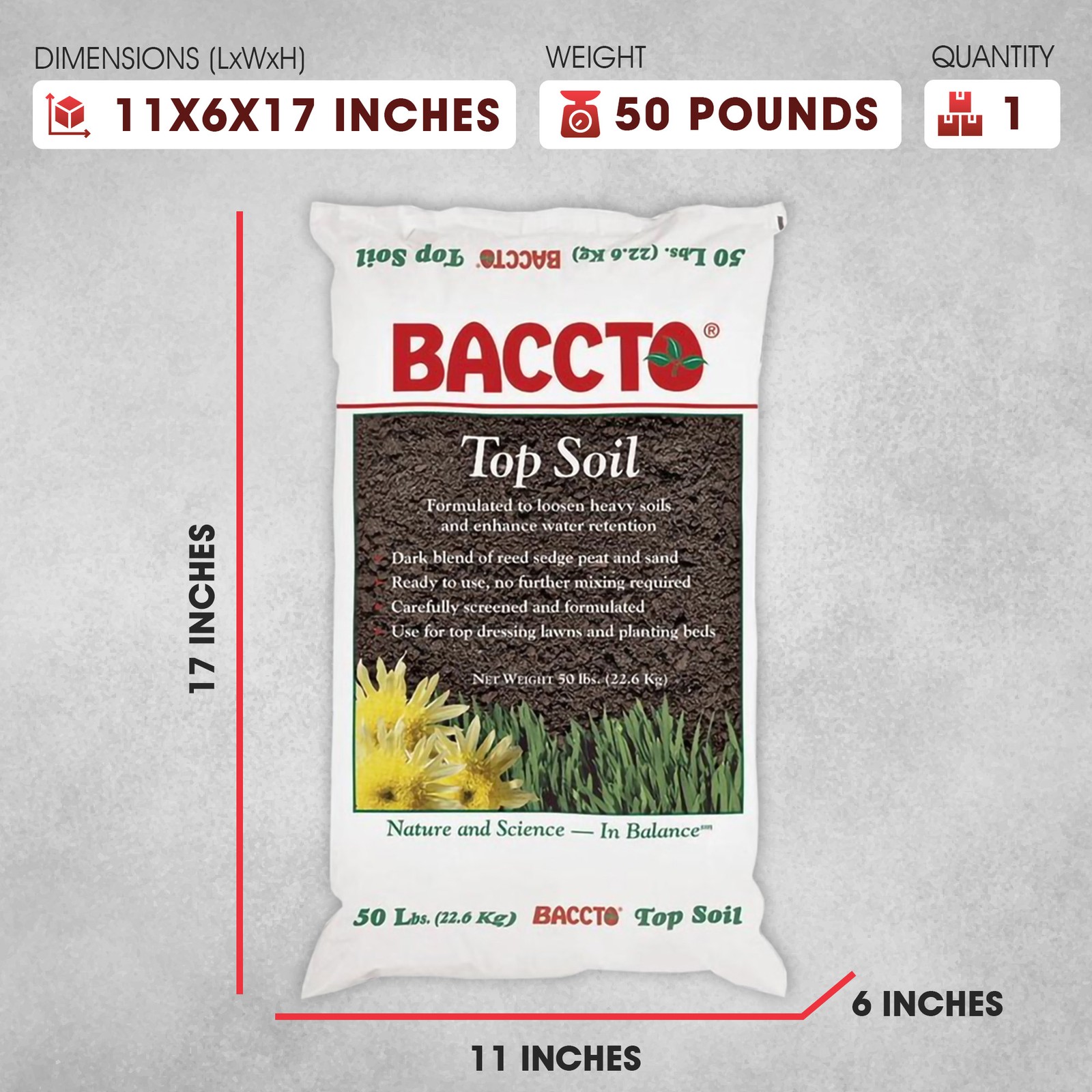 Michigan Peat Baccto Top Soil with Reed Sedge, Peat, and Sand, 50 Pounds gallery