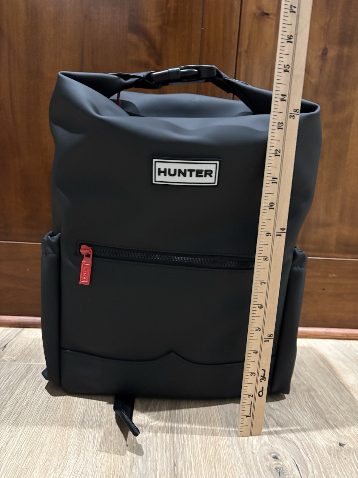 HUNTER Top Clip Backpack Smooth Black with Red Zipper 5