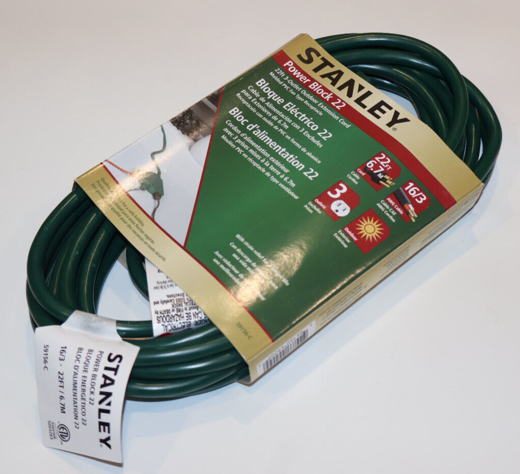 22 ft Extension Cord 3 Power Outlets Stanley 22 foot 16/3 Electric Extension gallery