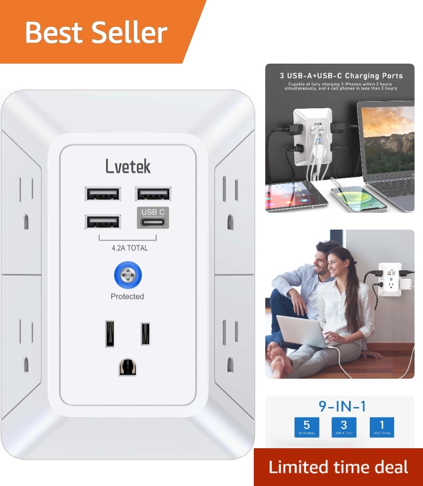 Multi-Plug Wall Outlet with 4 USB Ports and 1680J Surge Protection - Listed gallery