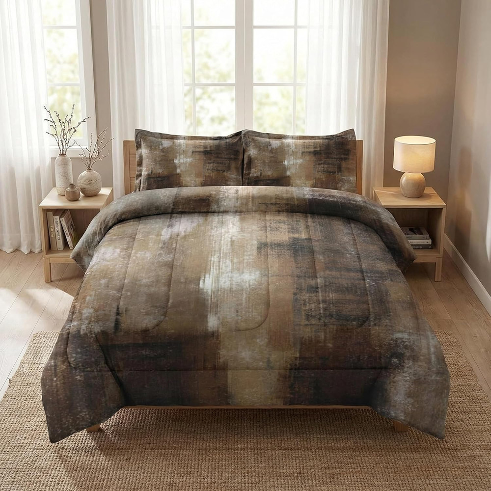 Ombre Brown Grey King Size Comforter Set with 2 Pillowcases for All Ages