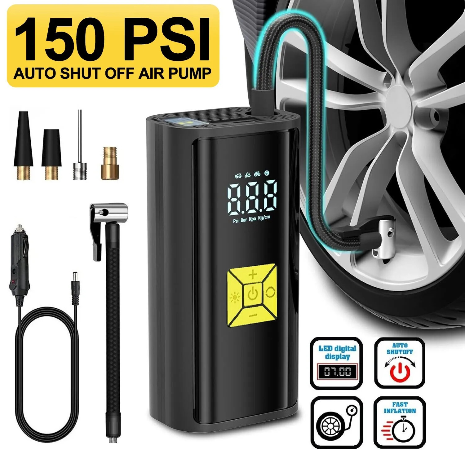 150 PSI Air Compressor Tire Inflator Fits Car Moto Bike Tires Air Pump Portable gallery