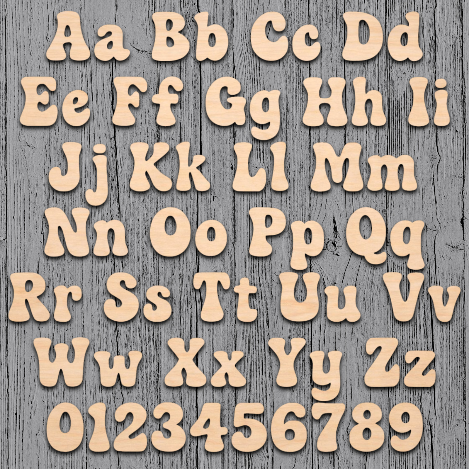 Groovy 70s Bubble Wood Letters Numbers Cutout Unfinished Laser Cut 3mm Craft 14" gallery