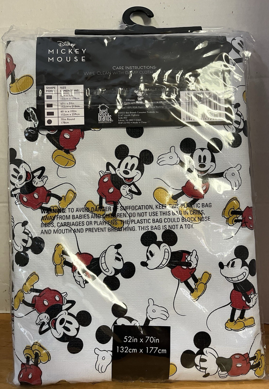Disney "MIckey Mouse" Peva Flannelback Tablecloth 52" x 70"--New gallery