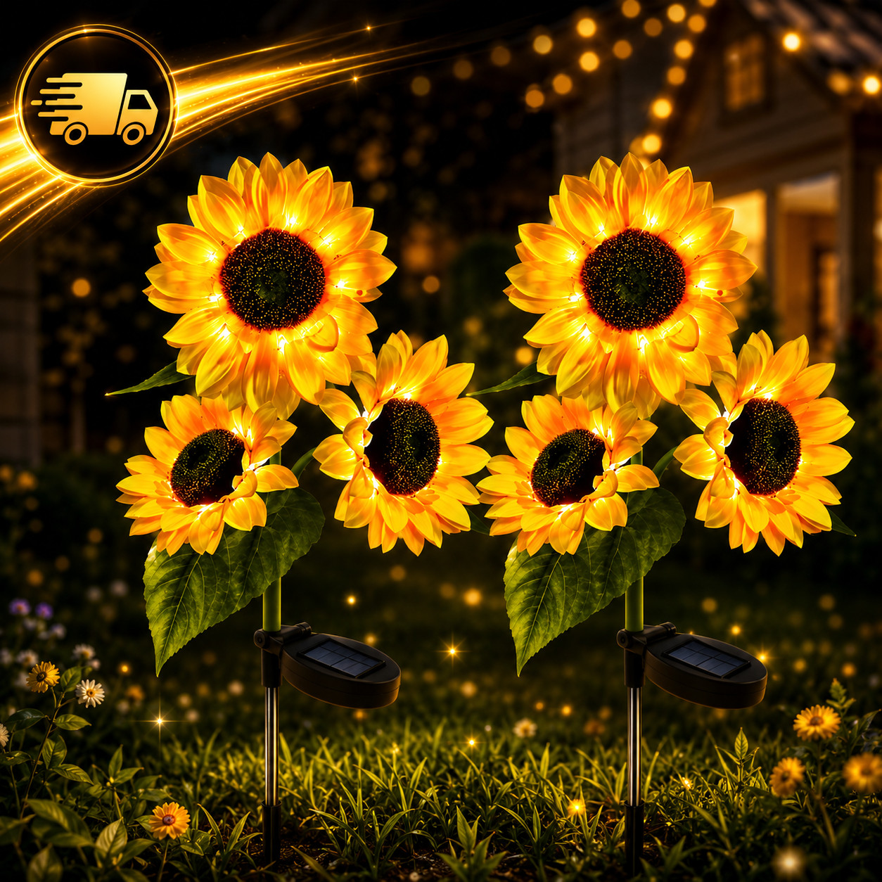 Solar Flowers Outdoor Waterproof: 3 Pack 9 Silk Sunflower Solar Lights with 800M gallery