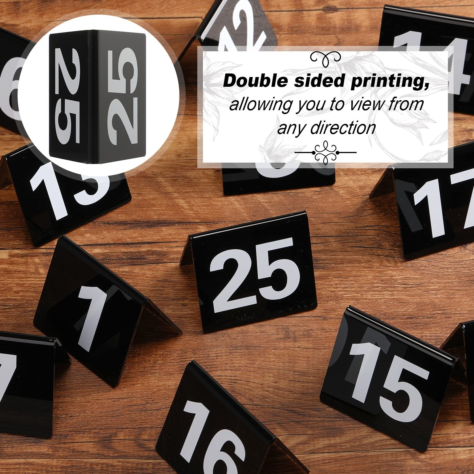 Tuanse Table Numbers 1-25 Acrylic Double 2.5 x 2.17 x 2 inches, Black, White gallery