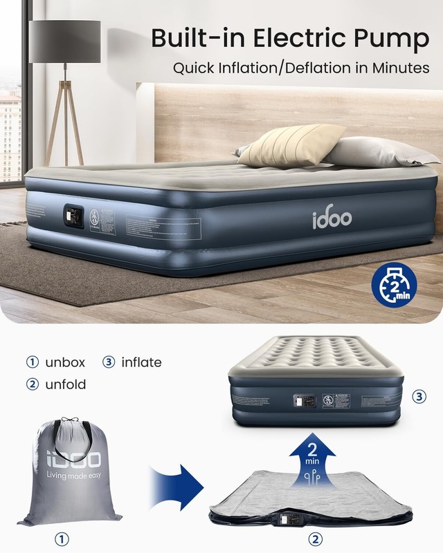 18" Elevated Airbed Premium Full Size Air Mattress with Built-in Pump Camping gallery