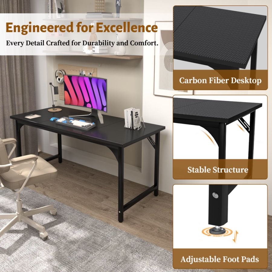 55 In Gaming Desk With Hooks LED Lights, Gamer Computer Table gallery