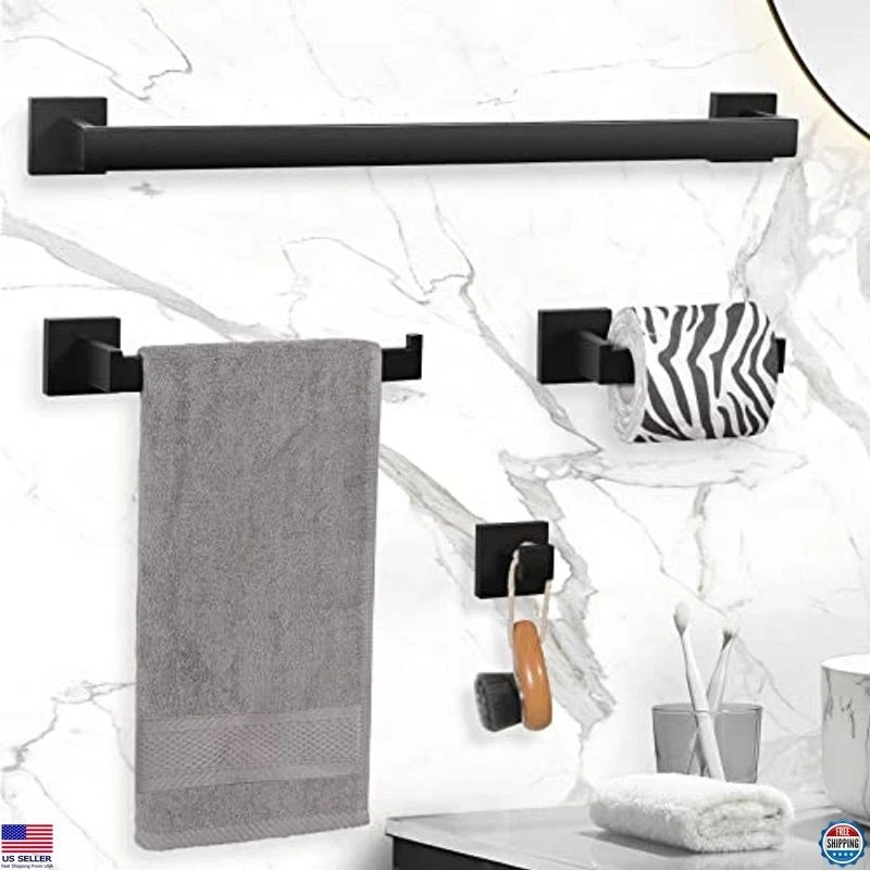 4-Pieces Matte Black Bathroom Hardware Accessories Set 24 Inch Towel Bar Towe gallery