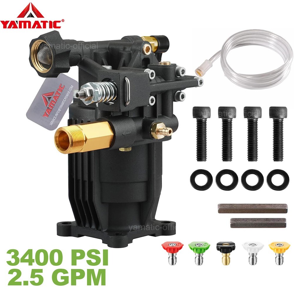 YAMATIC 3/4" Shaft Horizontal Pressure Washer Pump 3400PSI 2.5 GPM Nozzles Free gallery