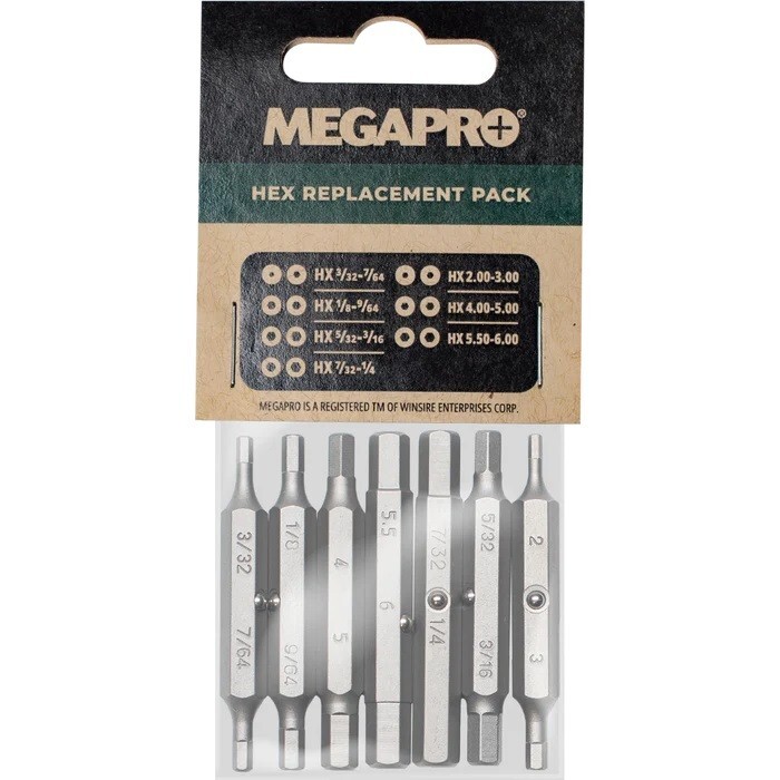 Megapro Hex Screwdriver Replacement Bit Set SAE 3/32" - 1/4" Metric 3-6mm 151HX