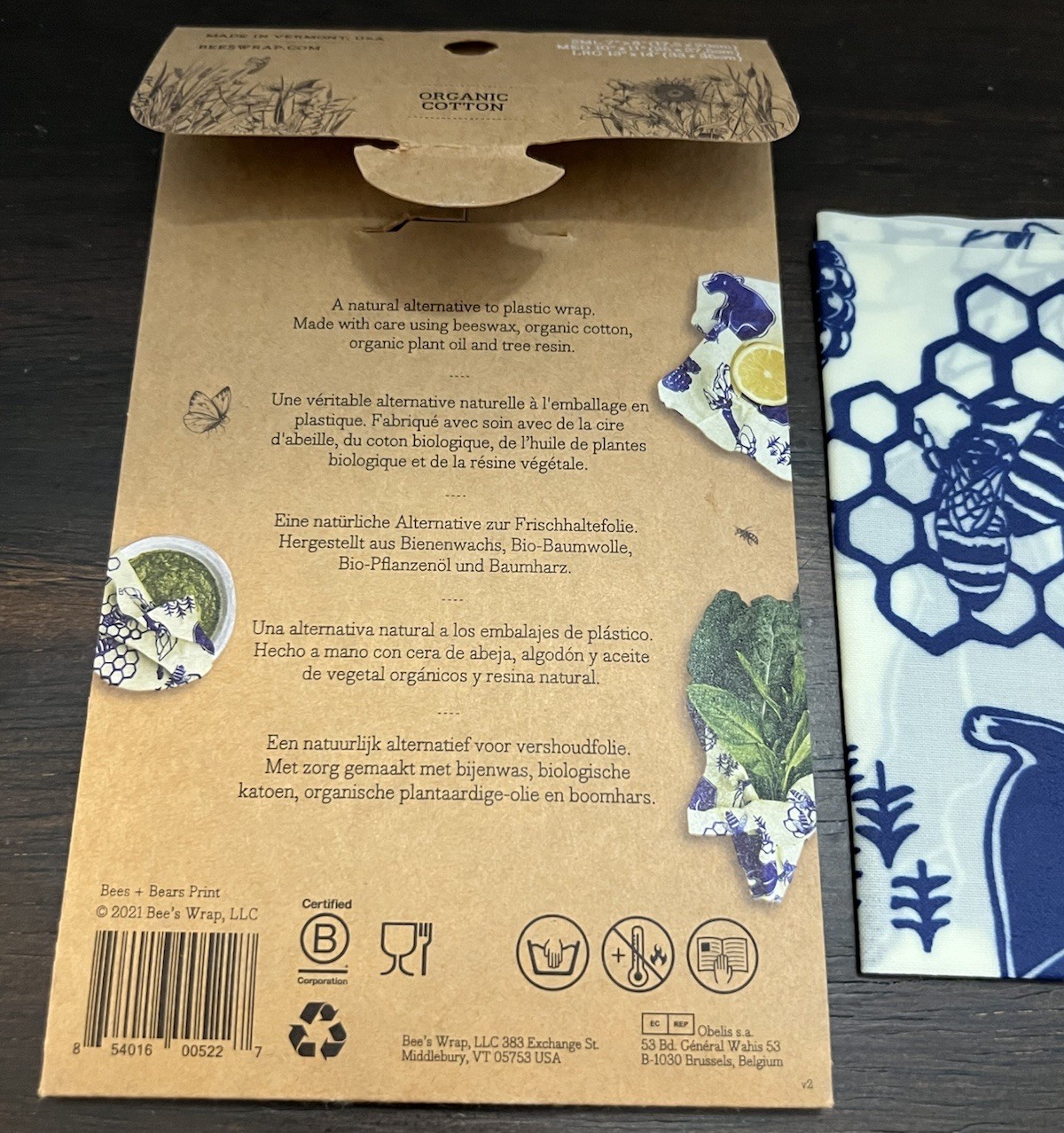 Bee’s Wrap Organic Reusable Food Storage, Food Wraps - Wrap Rinse Reuse TWO PACK gallery