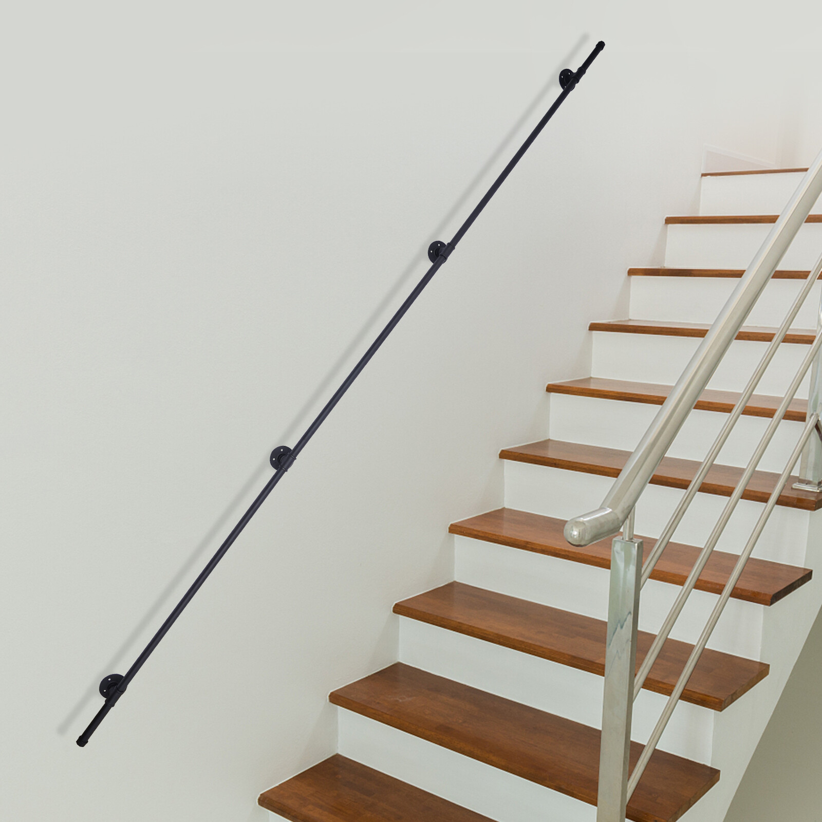 Staircase Wall Handrail Stair Rustic Loft Pipe Wall Support Indoor 10/12/13ft gallery