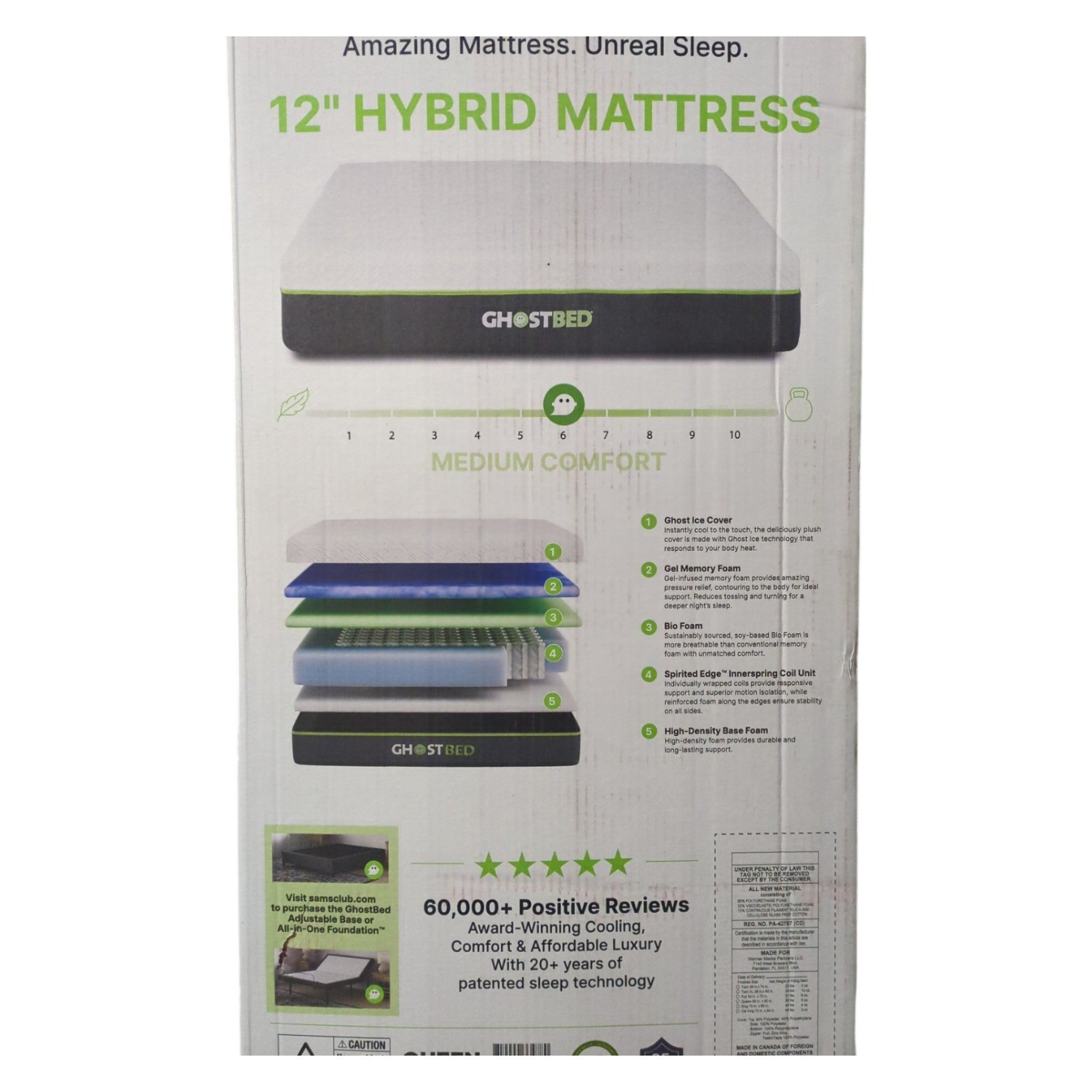 GhostBed Hybrid Gel Memory Foam & 6" Spring Mattress, Medium, Queen gallery