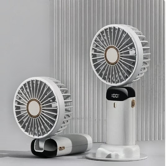 Mini Rechargeable Foldable Handheld/Desktop Fan w/ Digital Display USB Battery gallery