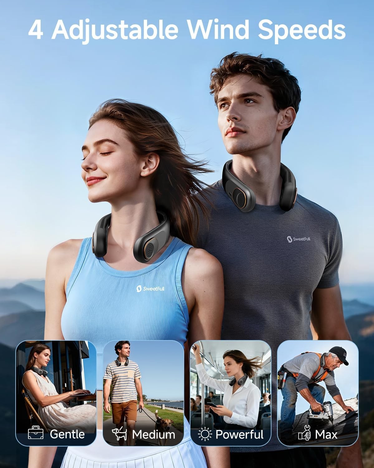 SWEETFULL Portable Neck Fan: 5200mAh Bladeless Personal Fan | 4 Speeds, 20H M... gallery