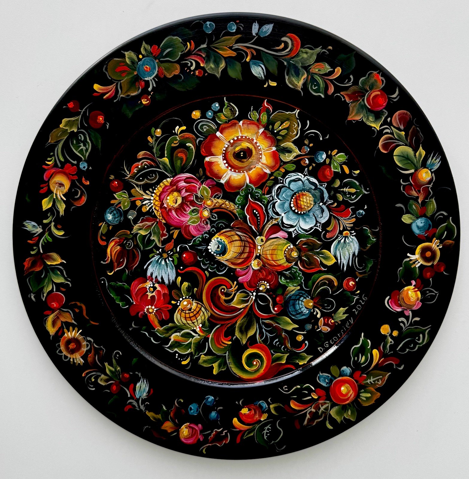 14” Norwegian Rosemaling Wooden Decorative Plate,Os Style gallery