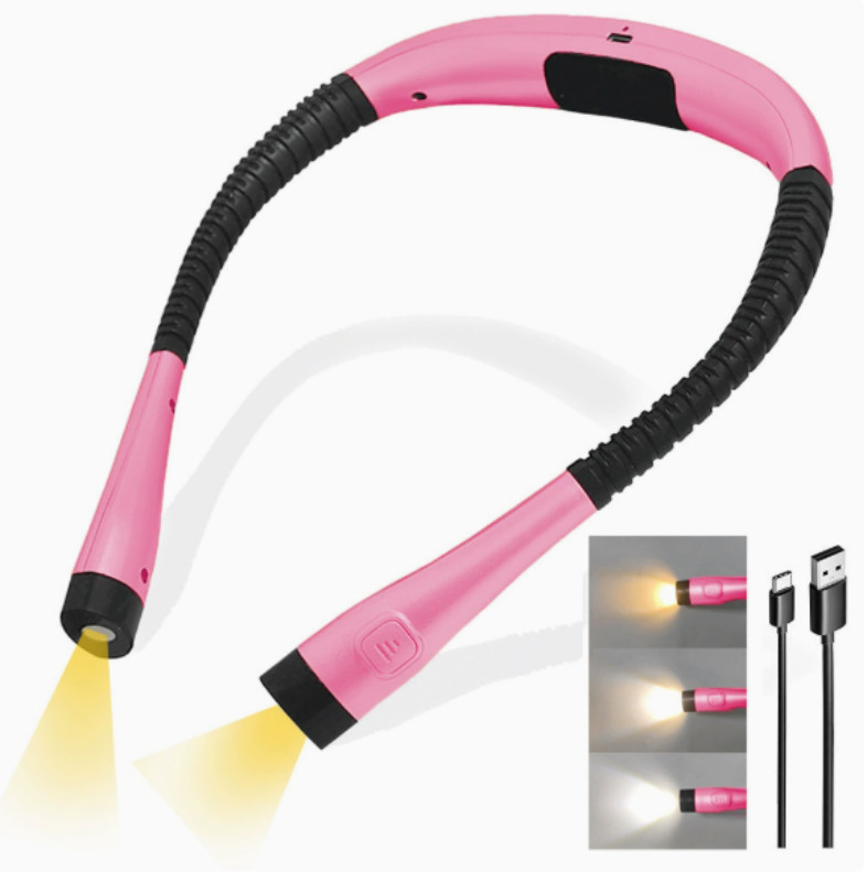 NEW Pink USB Rechargeable LED Neck Light Book Light Reading in Bed Camping gallery