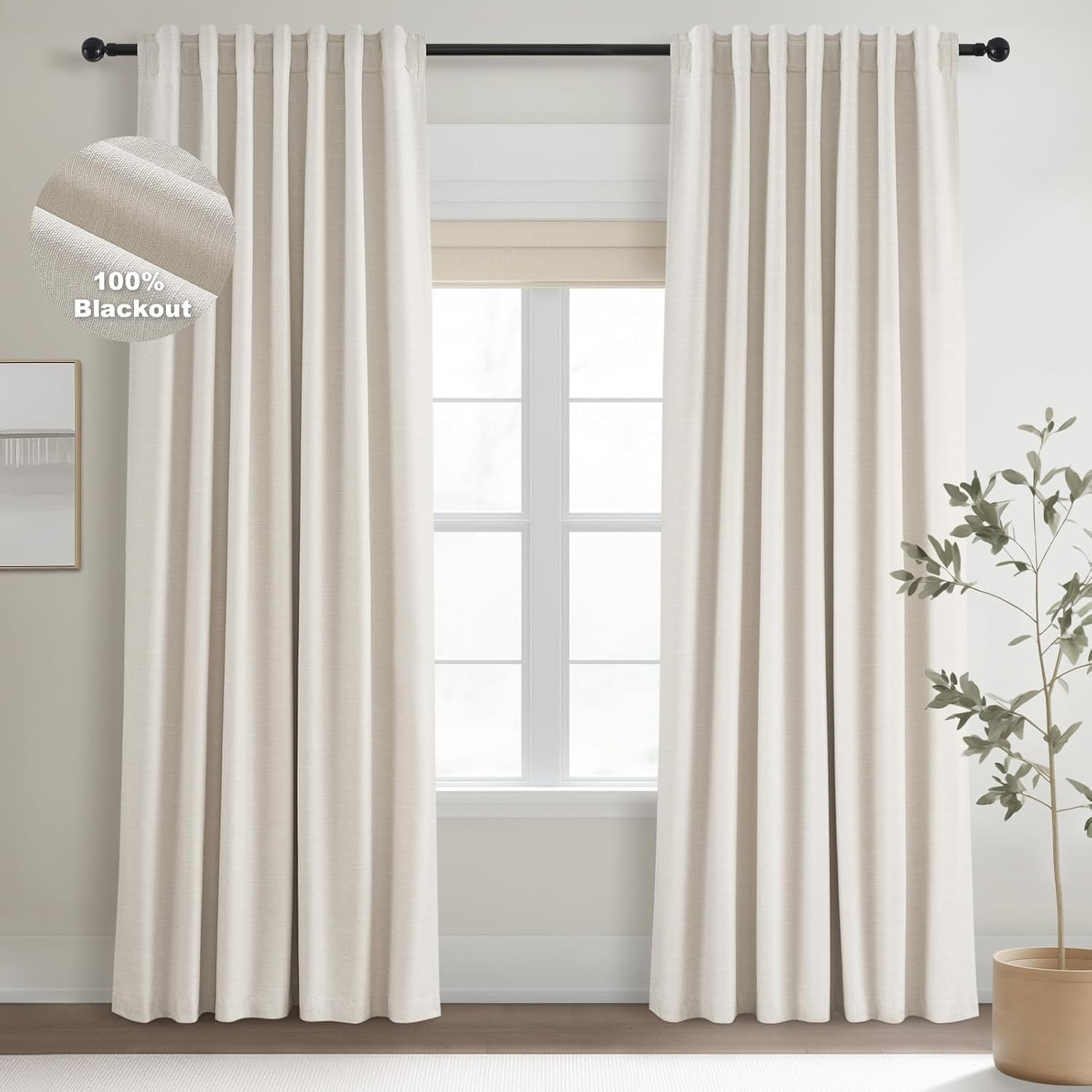94 Inches Long Custom Ceiling Cream White Blackout Beige Curtains, Light Blockin gallery