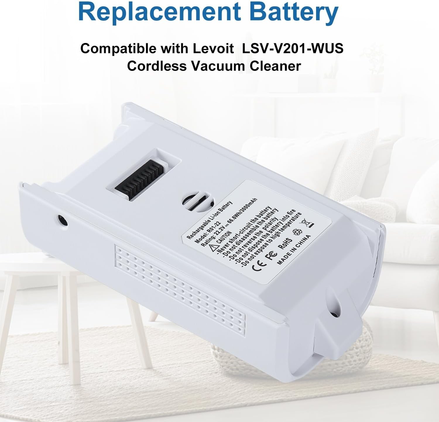 3000mAh 22.2V Replacement Battery Compatible with Levoit LVAC 200 LSV V201 WUS gallery