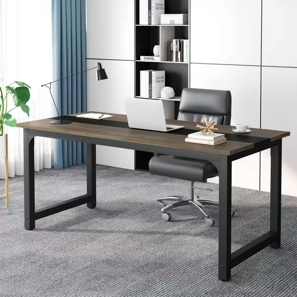 Moronia 71 In. Rectangular Gray and Black MDF Executive Desk, Large Computer Des gallery