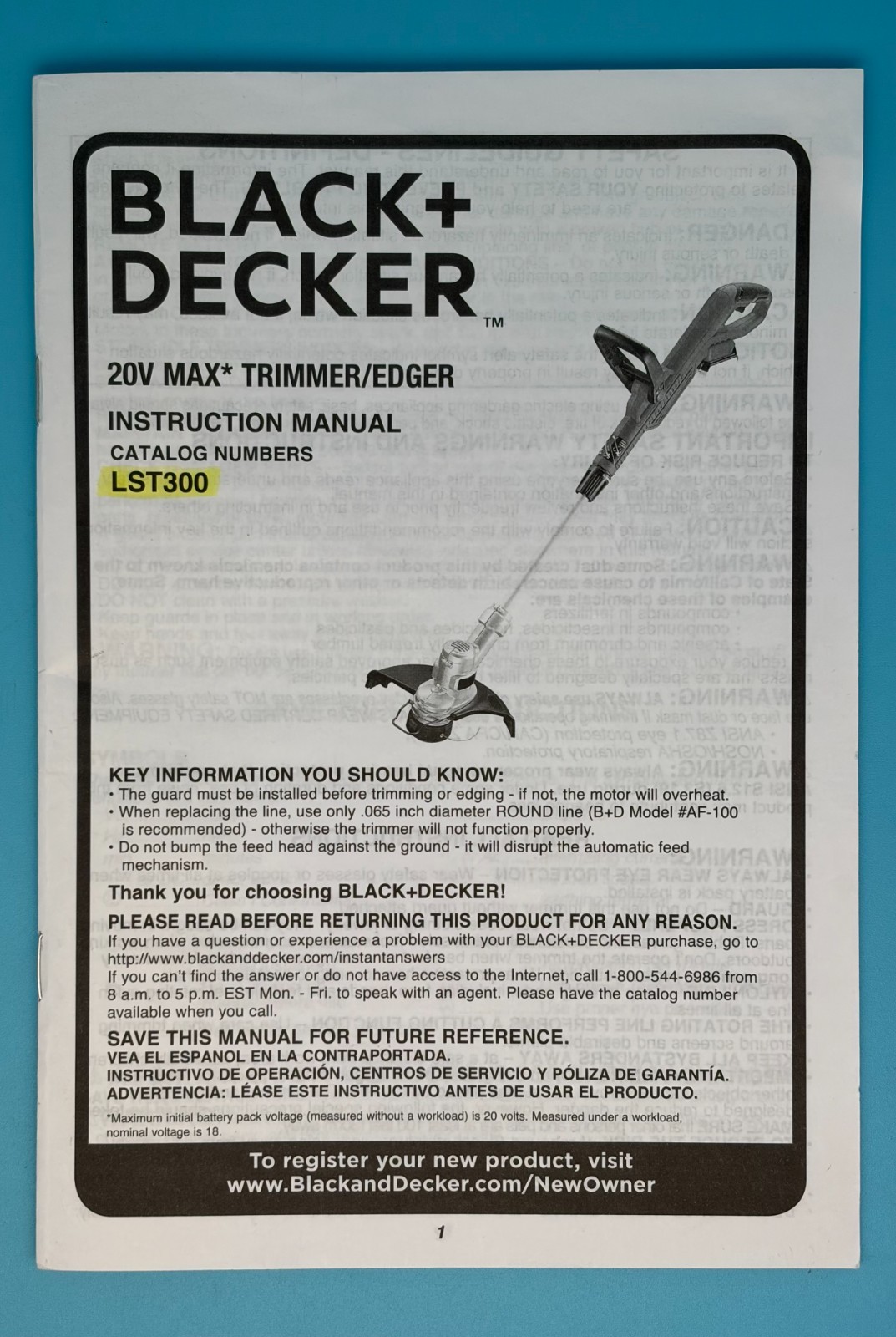 Black & Decker - 20V Max Trimmer/Edger - Owners Instruction Manual - LST300 gallery