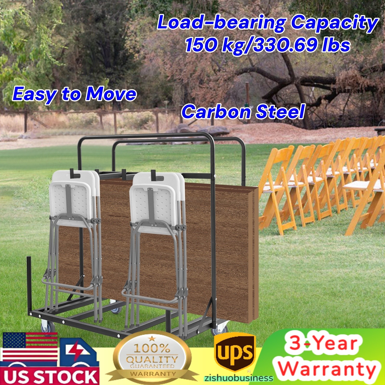 330lbs Folding Table Dolly Moving Folding Round Table & Chair Cart with 4 Wheels gallery