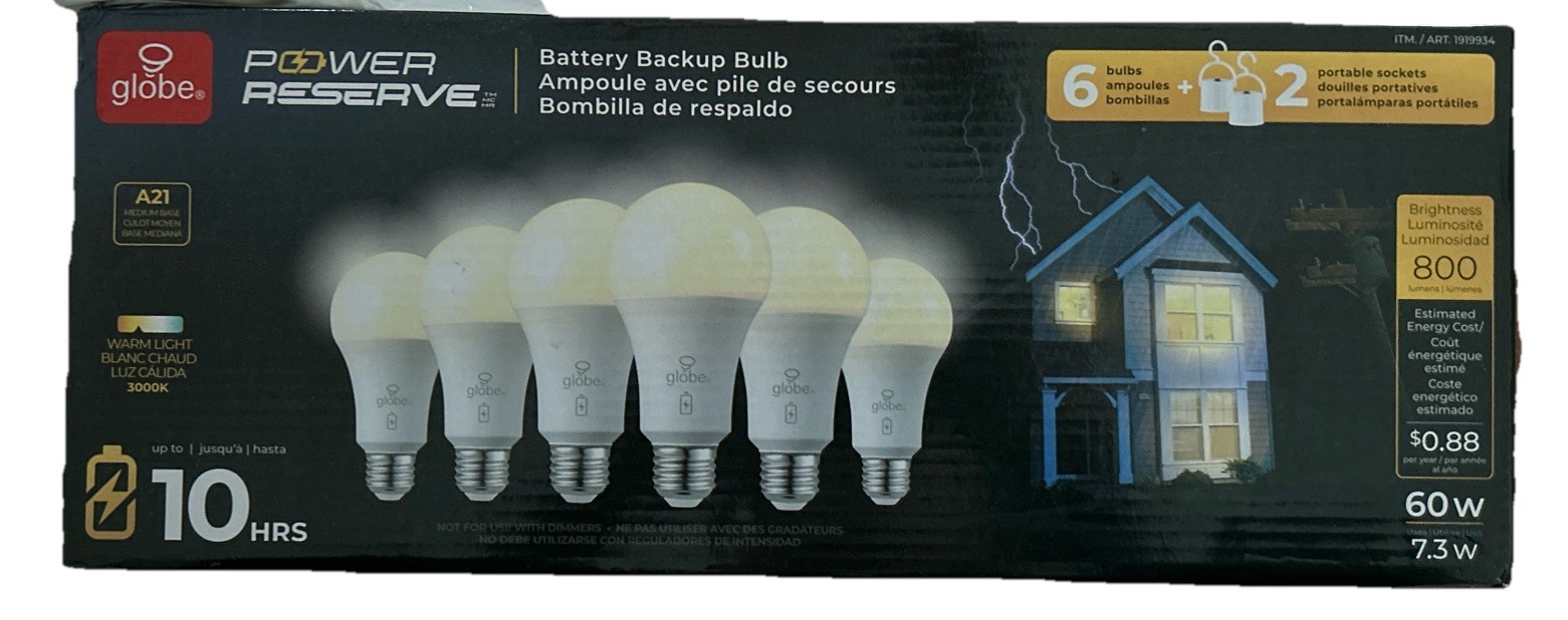 Global Electric LED Battery Backup Bulb A21 - 6 Pack OB gallery
