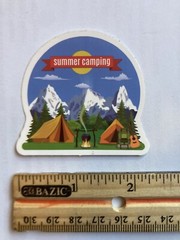 Camping Sticker. “summer camping”. Approximately 2 Inches by 2 Inches