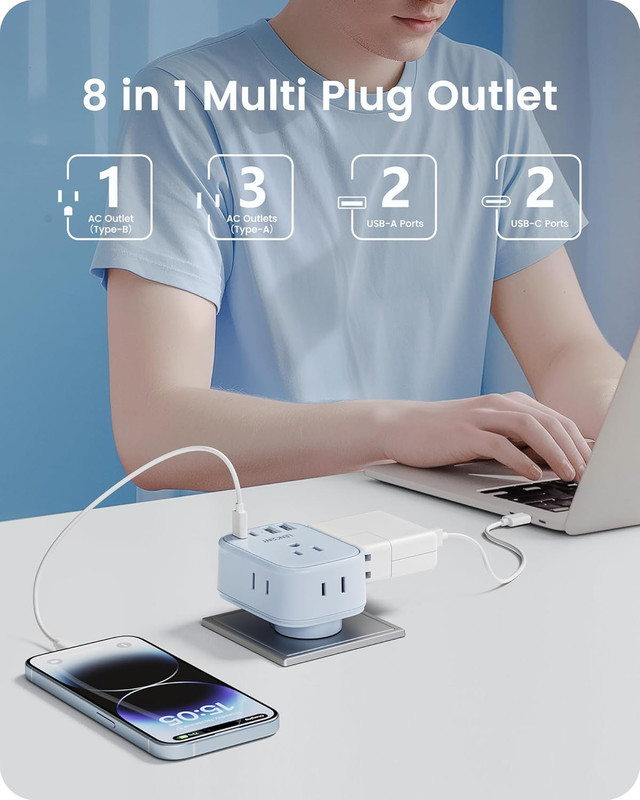 Multi Plug Outlet Extender with USB C, 4 AC Electrical Outlet Expander with 4 US gallery