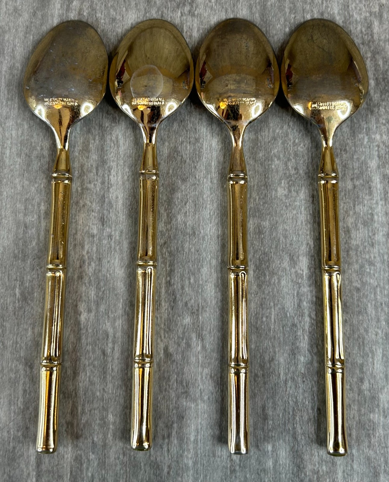 STANLEY ROBERTS BAMBOO TIBURON GOLD PLATED SILVERWARE FLATWARE 4 Teaspoons gallery