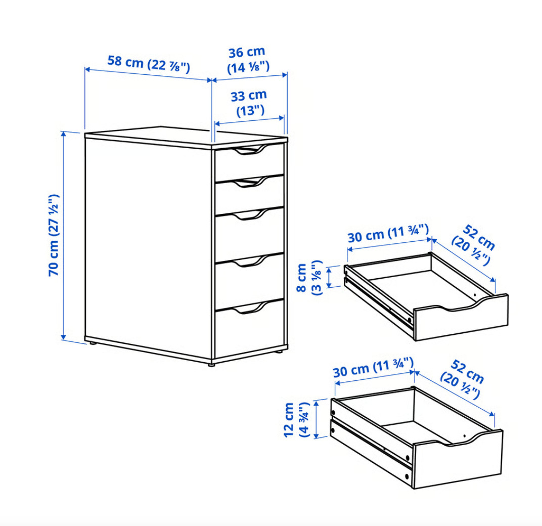 NEW IKEA ALEX 5 Drawer Unit White 36x70 cm 14 1/8" Factory Sealed 604.735.48 gallery
