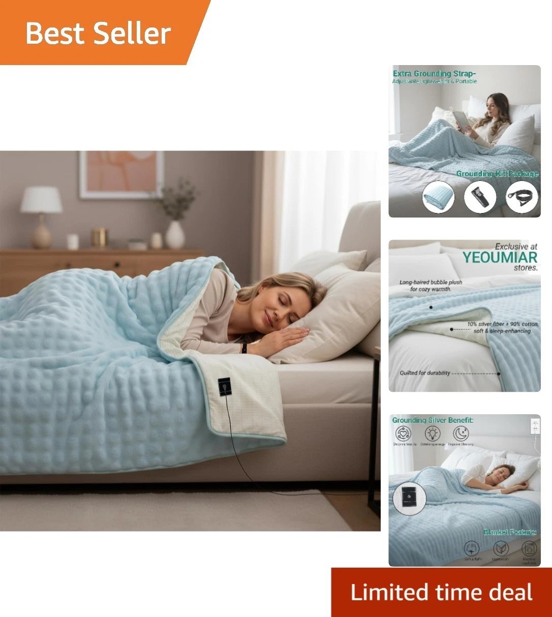Embrace Wellness: Sky Blue Grounding Blanket with Conductive Silver Fiber gallery