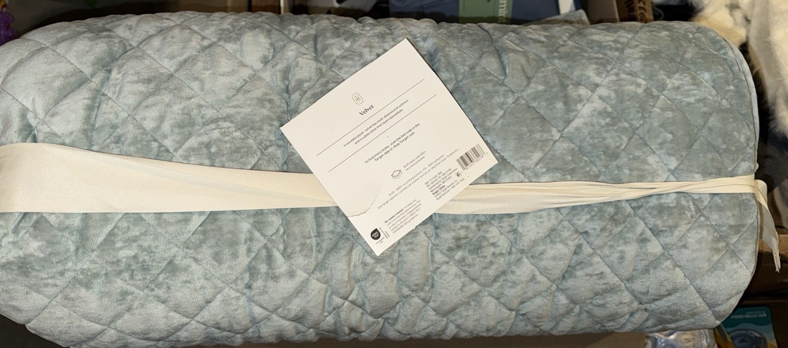 Threshold king Velvet Quilt Diamond Stitch Light Teal Green NWT gallery