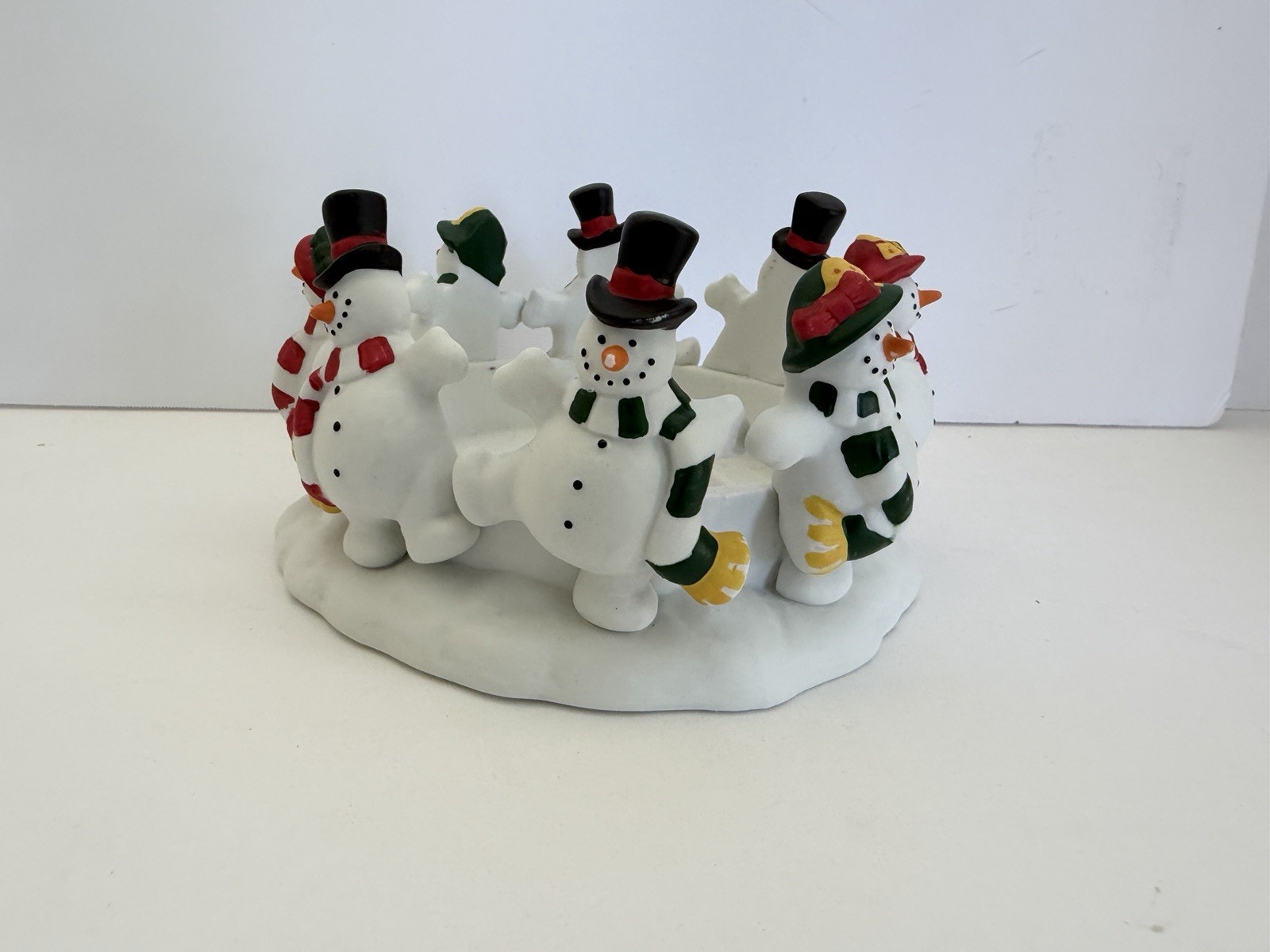 Partylite Frolicking Snowman Round Candle Holder Excellent Condition gallery