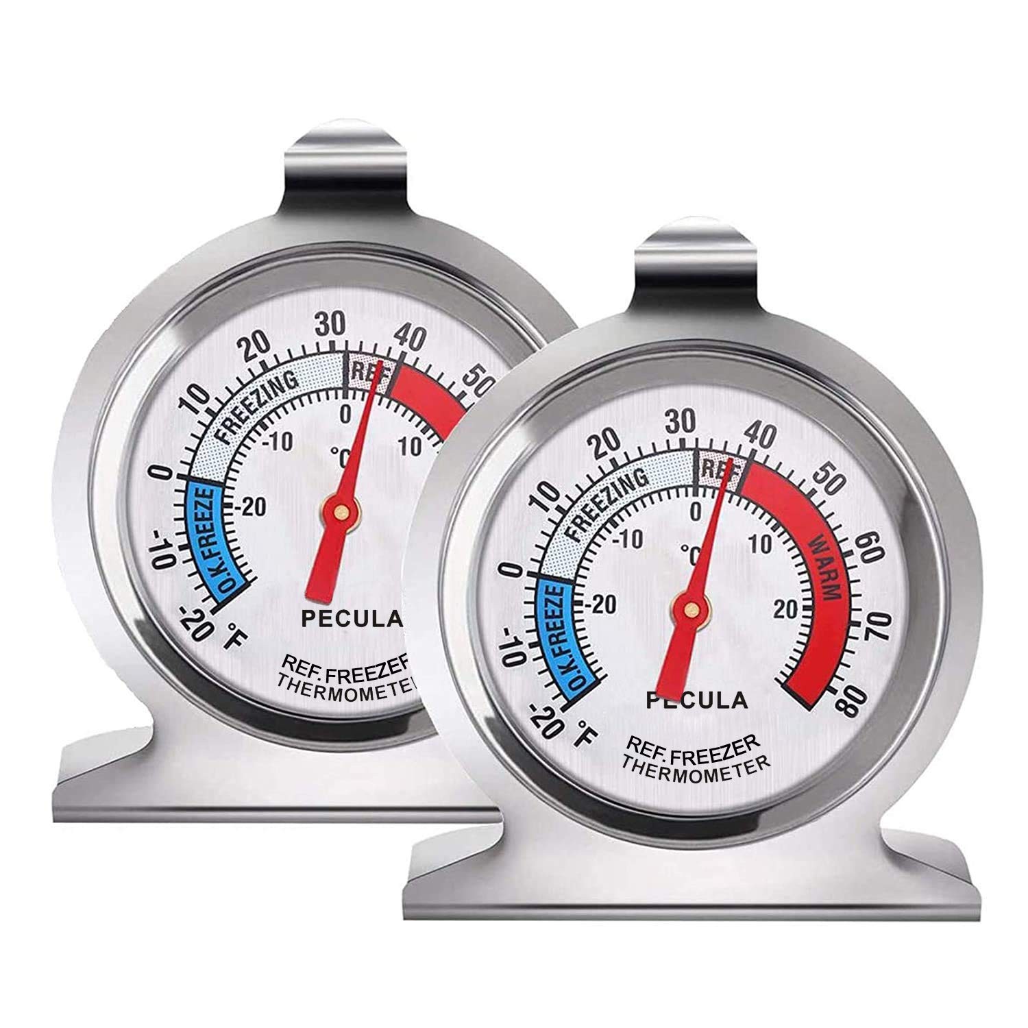 PECULA 2 Pack Refrigerator Thermometer Analog Fridge Freezer Gauge Blue Red gallery
