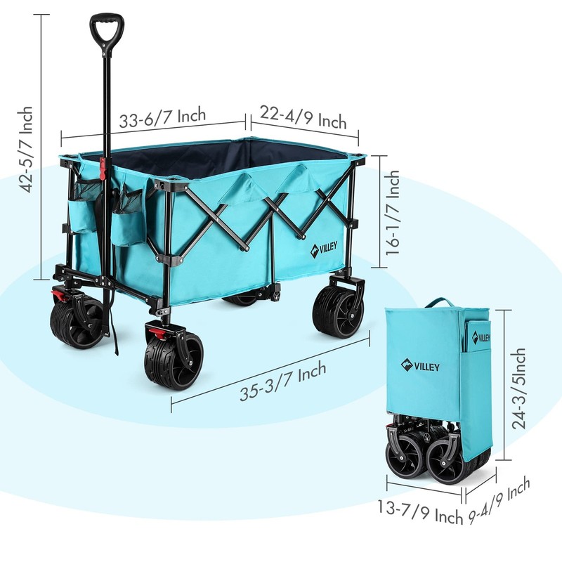 VILLEY Collapsible Folding Wagon with Big Wheels, Enlarged 225lbs Capacity, Blue gallery