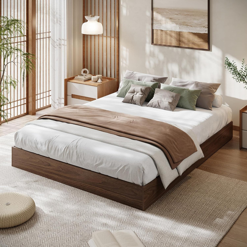 Queen Size Solid Wood Platform Bed, Modern Minimalist Floor-Standing Design with