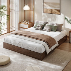 Queen Size Solid Wood Platform Bed, Modern Minimalist Floor-Standing Design with