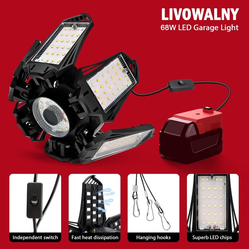 LED Work Light 68W 6800LM for Milwaukee 18V Battery - Deformable Garage Flood gallery