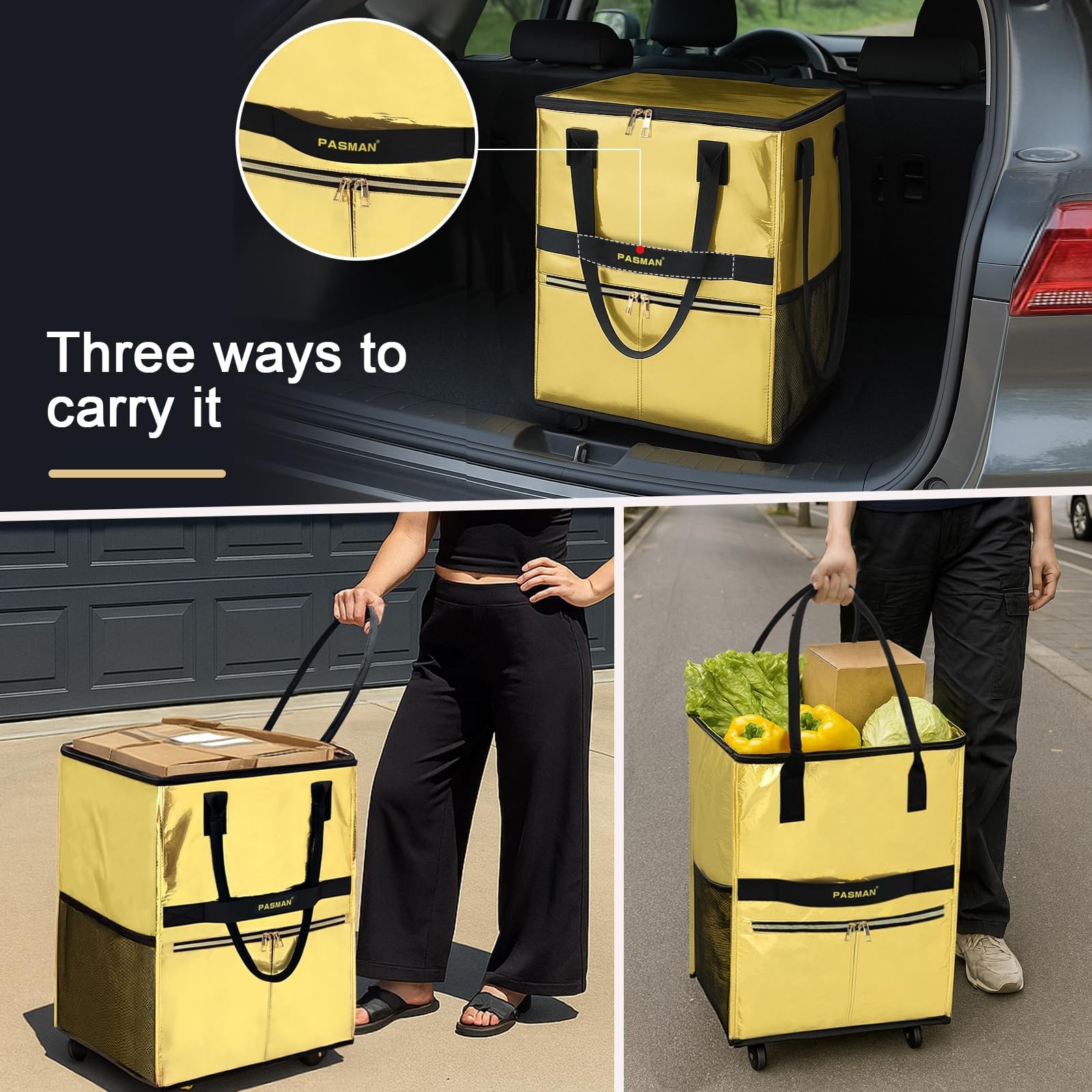 Reusable Grocery Bag on 5 Wheels, Foldable Rolling Tote Bag with Handle and Z... gallery