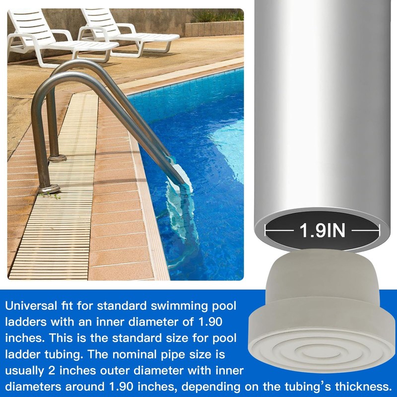 Pool Ladder Bumpers Inground Replace Rubber End Plugs 1.90 Inch White 2 Pack gallery