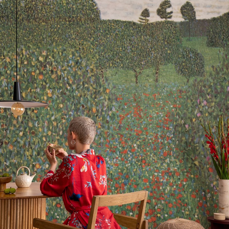 Paste the Wall Wall Mural Modern Feature Wall A Blooming Meadow Among The Trees gallery