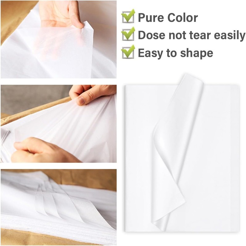 500 Sheets White Tissue Paper Bulk Multi-Size Acid-Free for Shipping Void Fill gallery