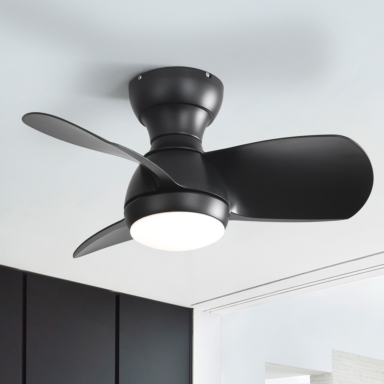 23in Matte Black Ceiling Fans with Light and Remote Control Quiet Reversible DC gallery