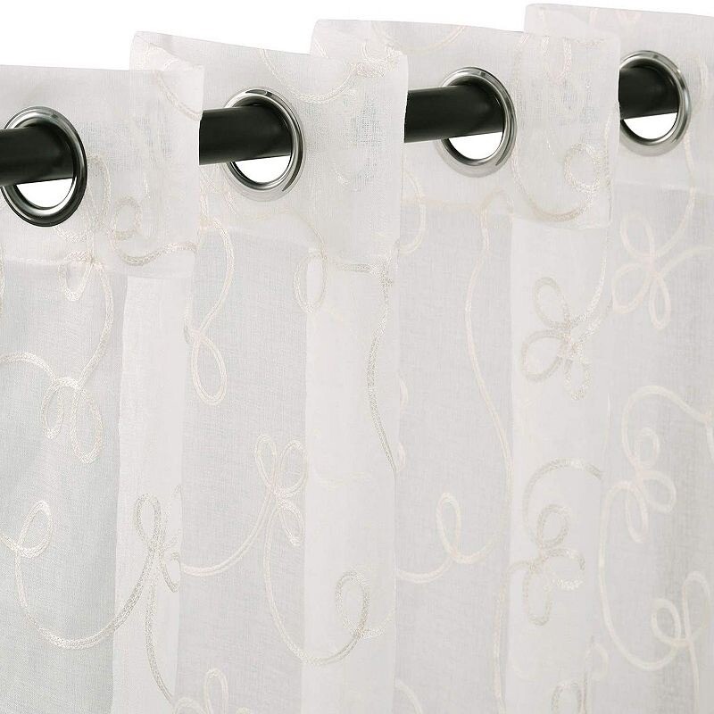 Embroidered Abstract Sheer Grommet Traditional Shrink Resistant Indoor Curtain gallery
